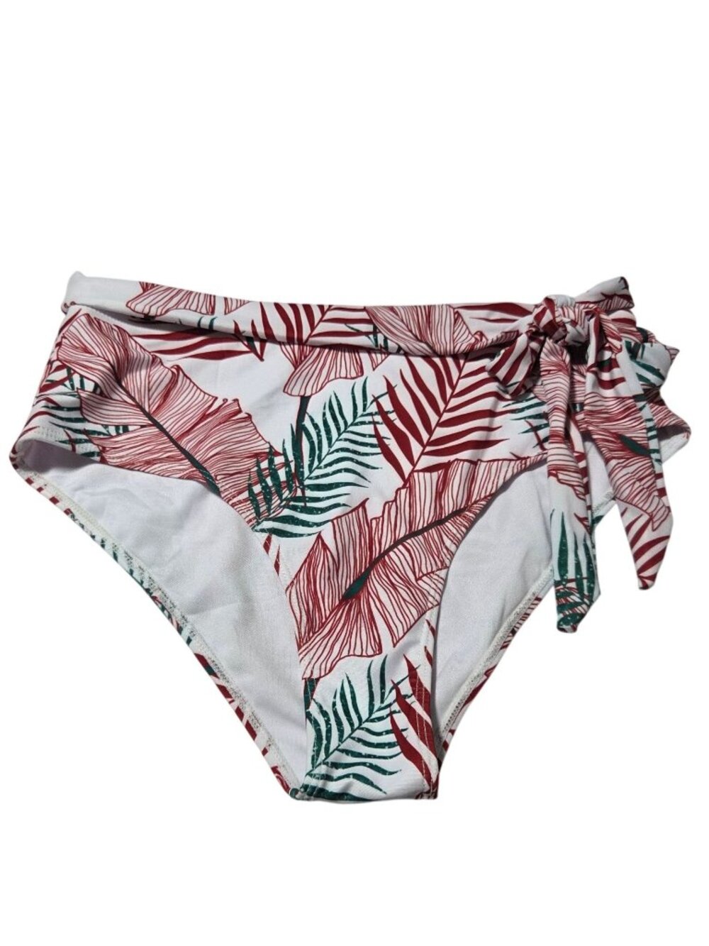 Aimage Bikini Bottom Size Large  Tropical Leaf Print High Waisted Side Tie Swim